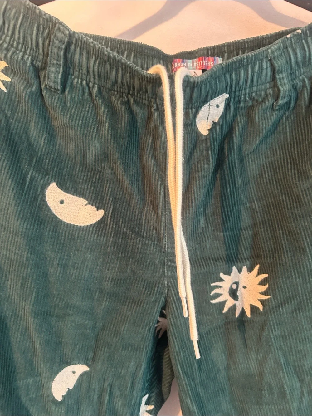 Urban Outfitters size Large moon, and sun, embroidered drawstring corduroy pants